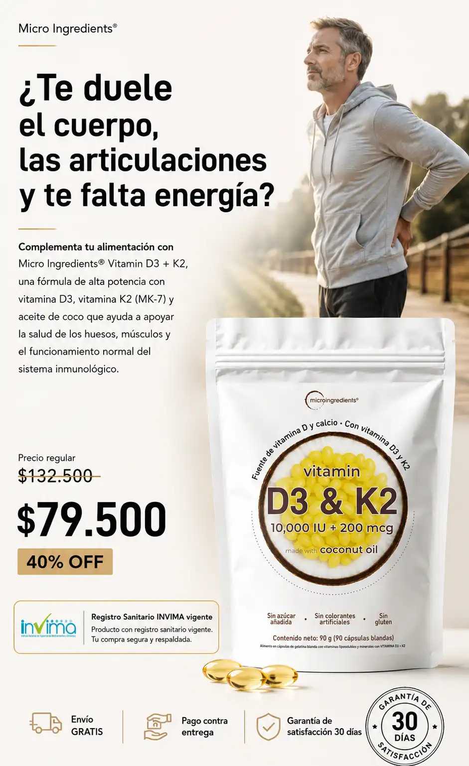 Micro Ingredients® D3+K2 Ultra Strength | 90 Cápsulas Premium