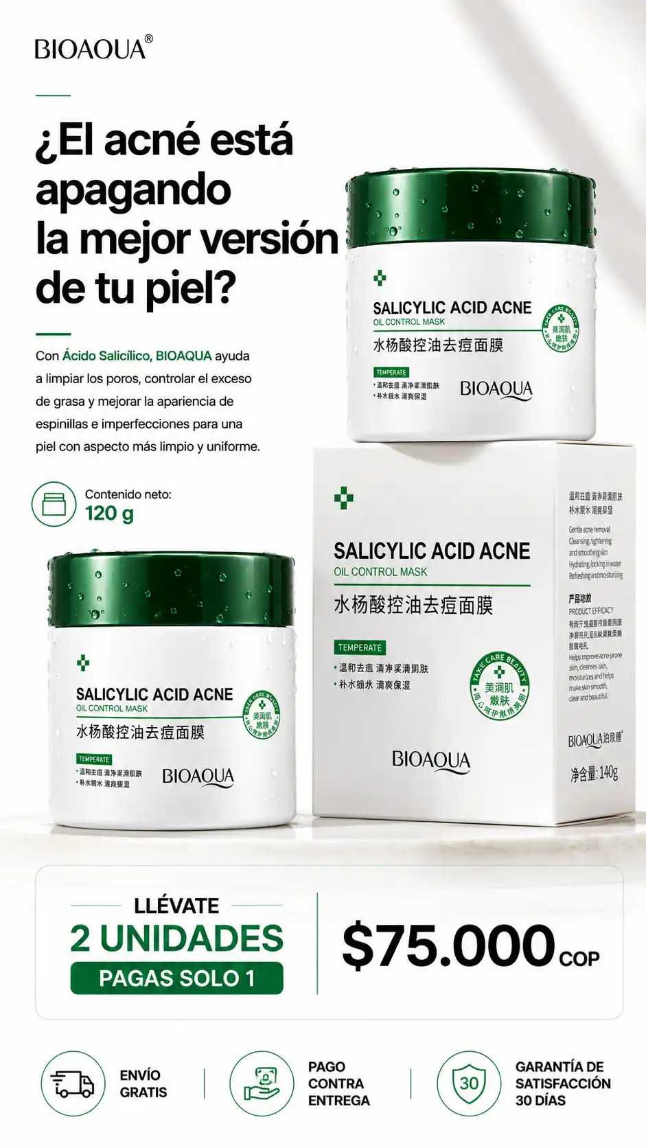 Superior DermaClear™ Premium | Mascarilla Purificante con Ácido Salicílico 120 g