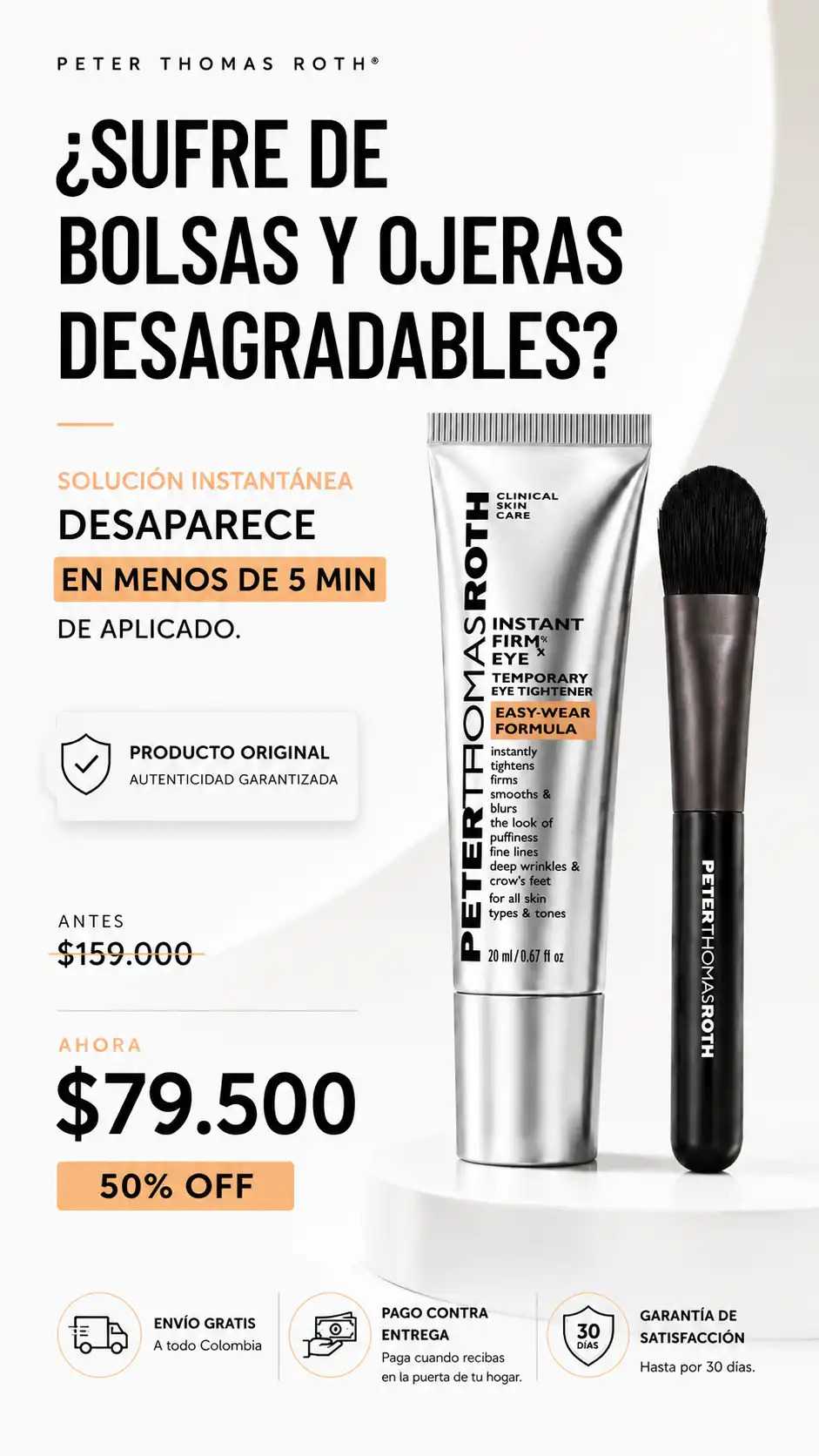 Peter Thomas Ruth Original - Reafirmante instantáneo de ojeras y arrugas 20ml + GRATIS Brocha