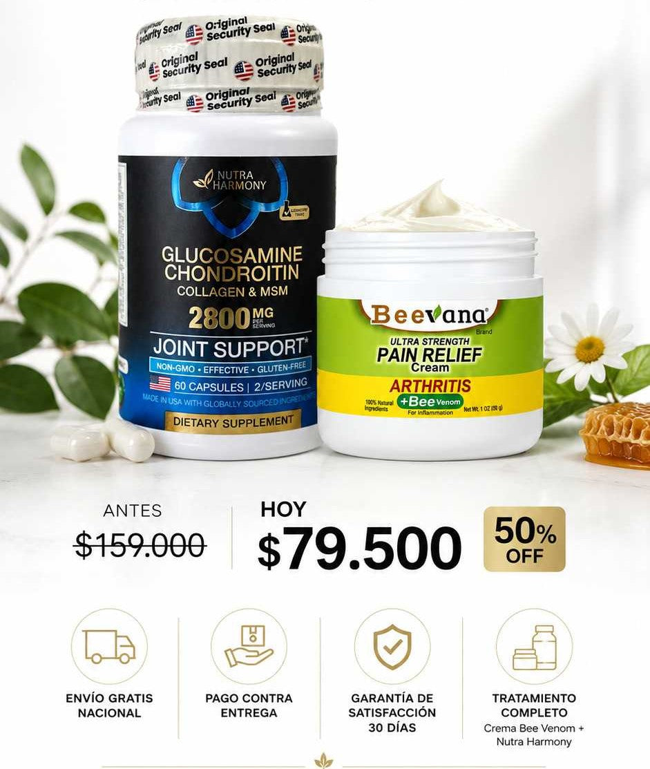 Tratamiento Completo Articular – Glucosamine Chondroitin Collagen 60 Capsulas & MSM + Bee Venom Cream 60gr